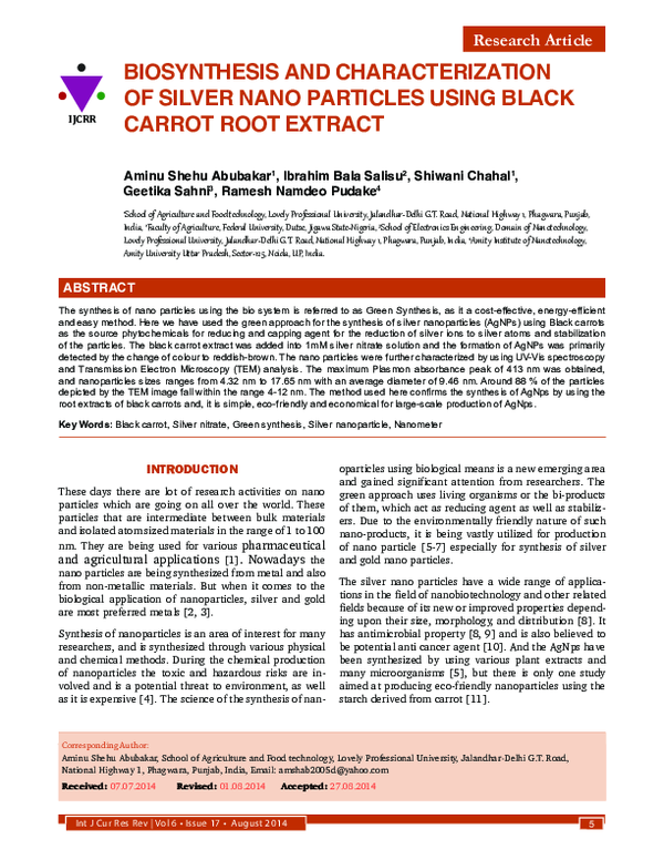 (PDF) Biosynthesis and characterization of silver nanoparticles using ...