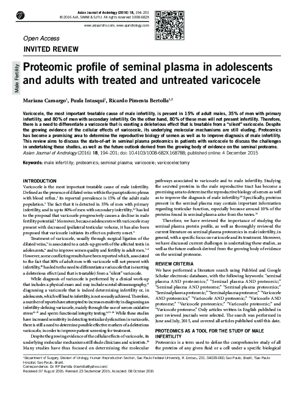 (PDF) Proteomic profile of seminal plasma in adolescents and adults ...