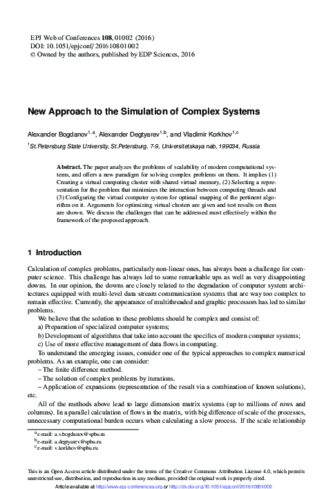 (PDF) New Approach to the Simulation of Complex Systems