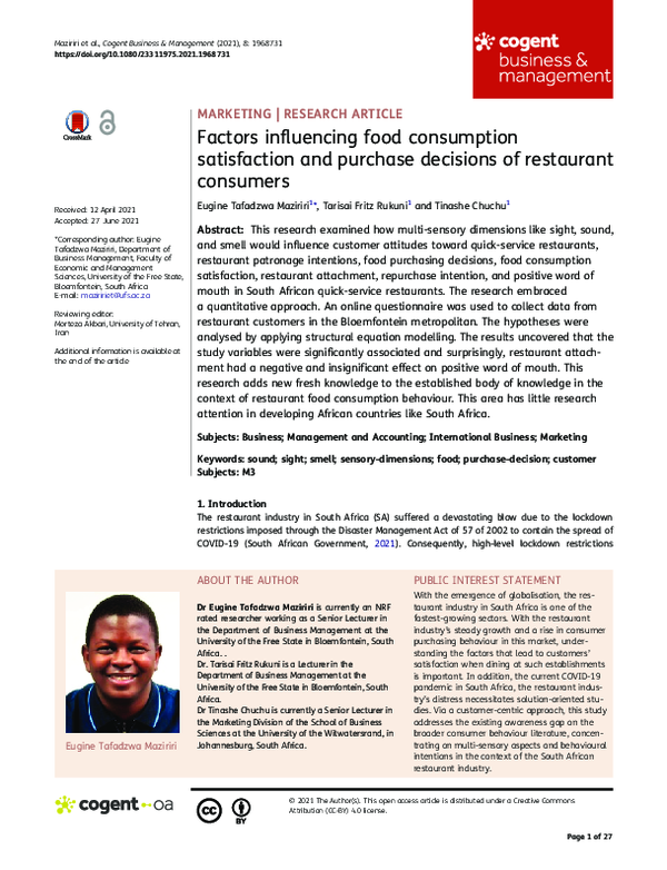 (PDF) Factors influencing food consumption satisfaction and purchase ...
