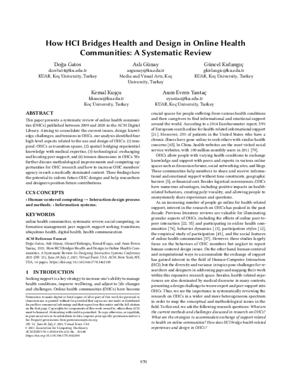 (PDF) How HCI Bridges Health and Design in Online Health Communities: A ...