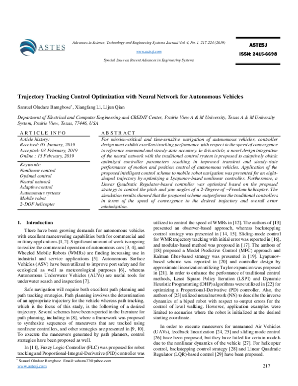 (PDF) Trajectory Tracking Control Optimization with Neural Network for ...