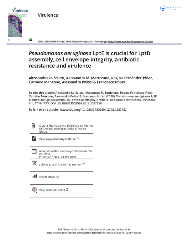(PDF) Pseudomonas aeruginosa LptE is crucial for LptD assembly, cell ...