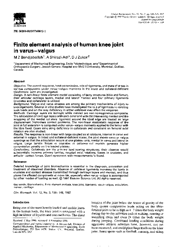 (PDF) Finite element analysis of human knee joint in varus-valgus