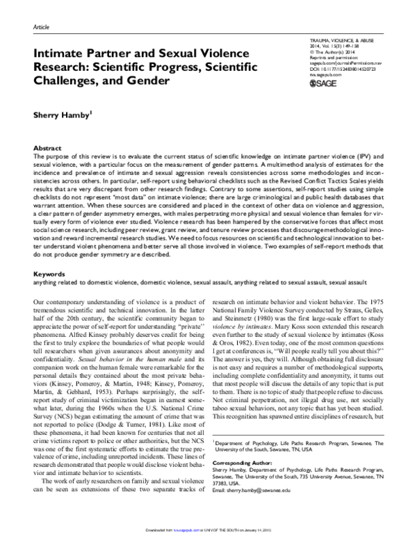 (PDF) Intimate Partner and Sexual Violence Research: Scientific ...