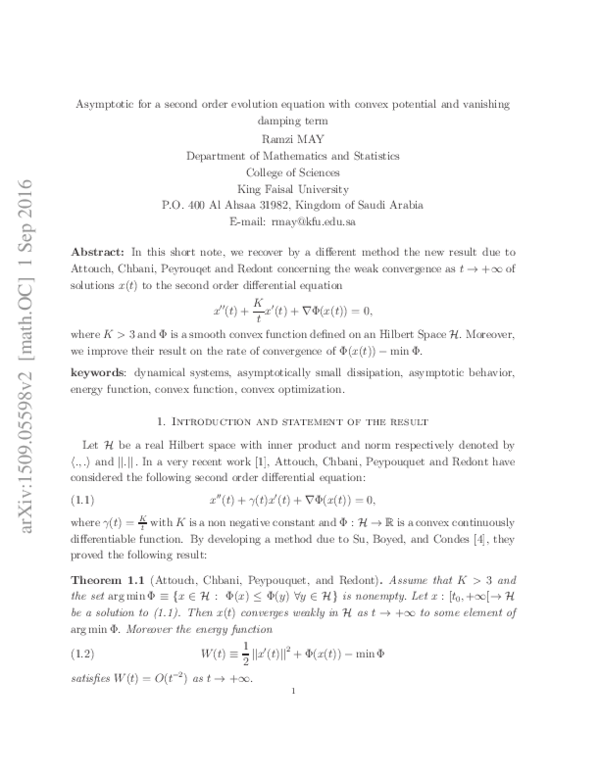 (PDF) Asymptotic for a second-order evolution equation with convex ...