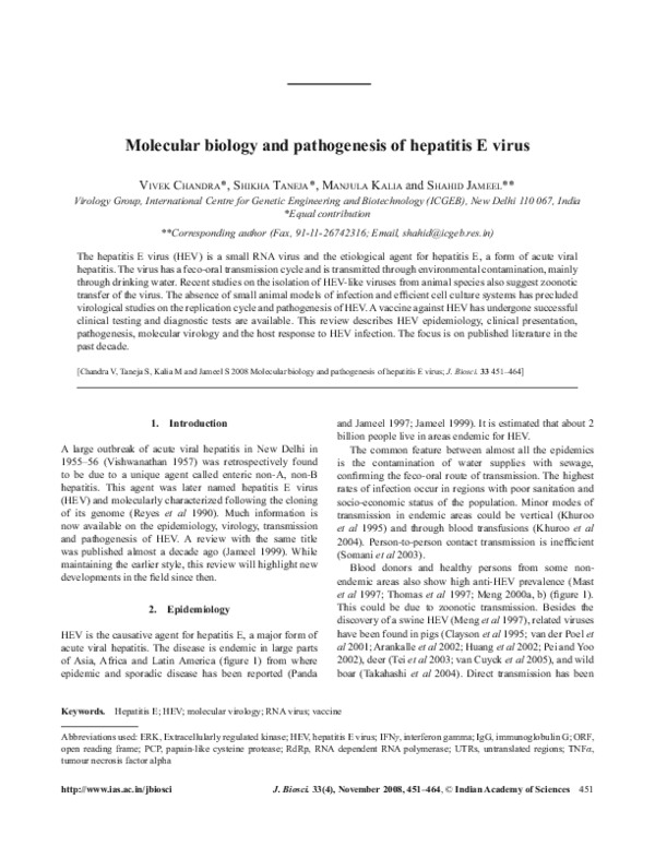 (PDF) Molecular biology and pathogenesis of hepatitis E virus