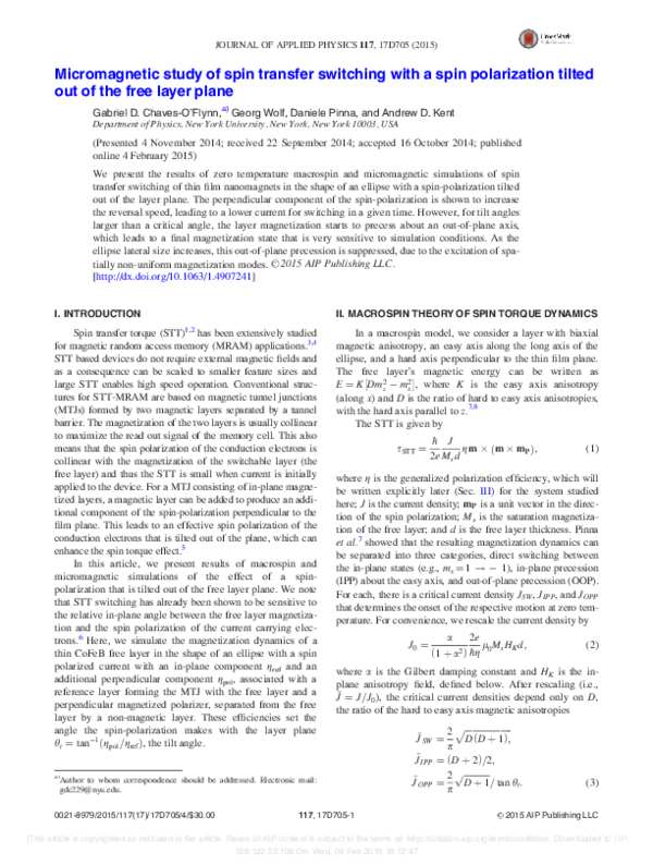 (PDF) Micromagnetic study of spin transfer switching with a spin ...