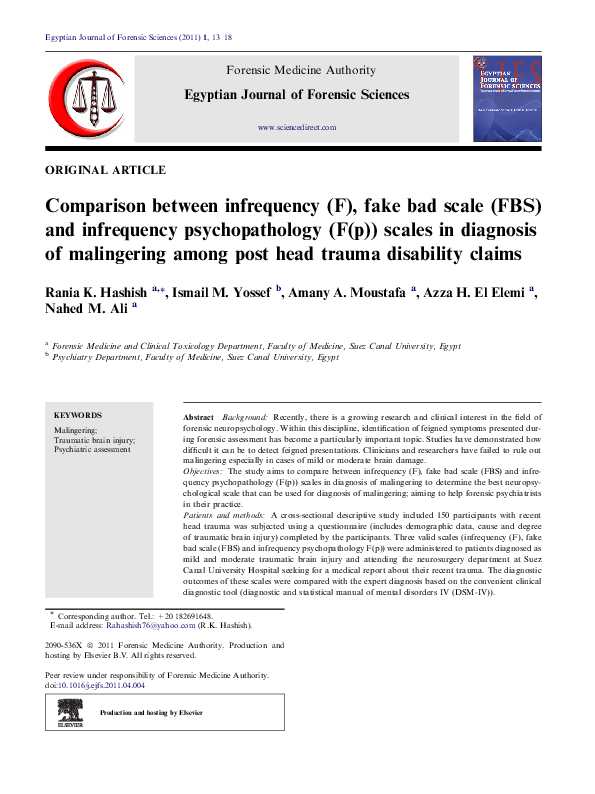(PDF) Comparison between infrequency (F), fake bad scale (FBS) and ...