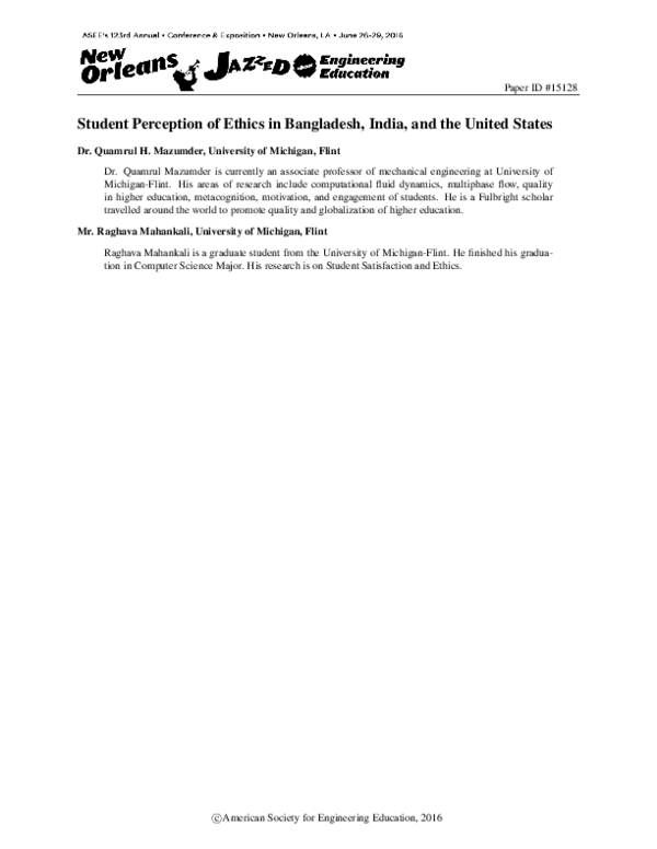 (PDF) Student Perception of Ethics in Bangladesh, India, and the United ...