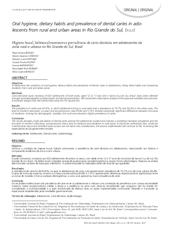 (PDF) Oral hygiene, dietary habits and prevalence of dental caries in ...