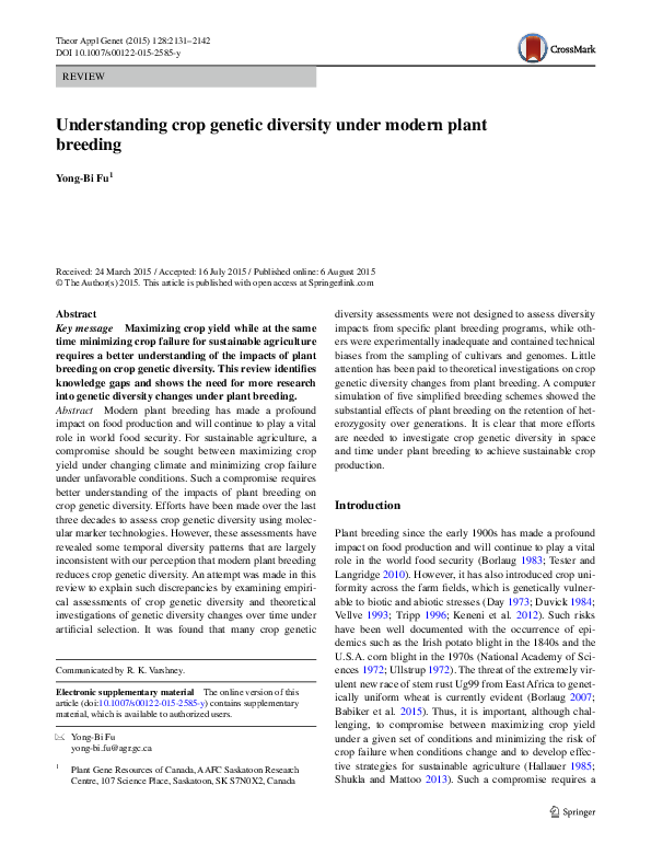 (PDF) Understanding crop genetic diversity under modern plant breeding