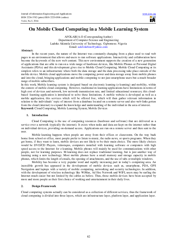 (PDF) On Mobile Cloud Computing in a Mobile Learning System