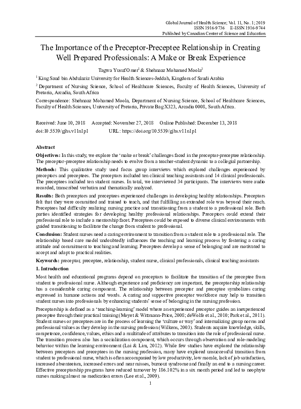 (PDF) The Importance of the Preceptor-Preceptee Relationship in ...