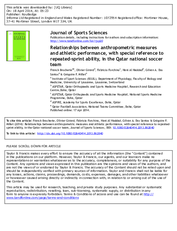 (PDF) Relationships between anthropometric measures and athletic ...