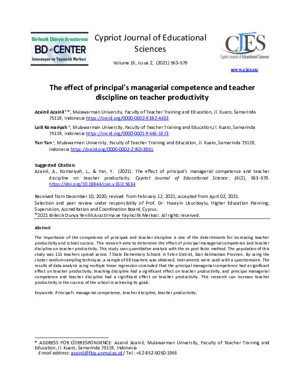 (PDF) The effect of principal's managerial competence and teacher ...