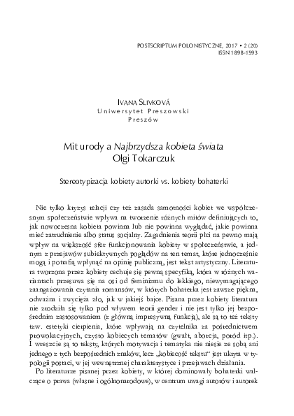 (PDF) IVANA SLIVKOVÁ: Mit urody a Najbrzydsza kobieta świata Olgi Tokarczuk