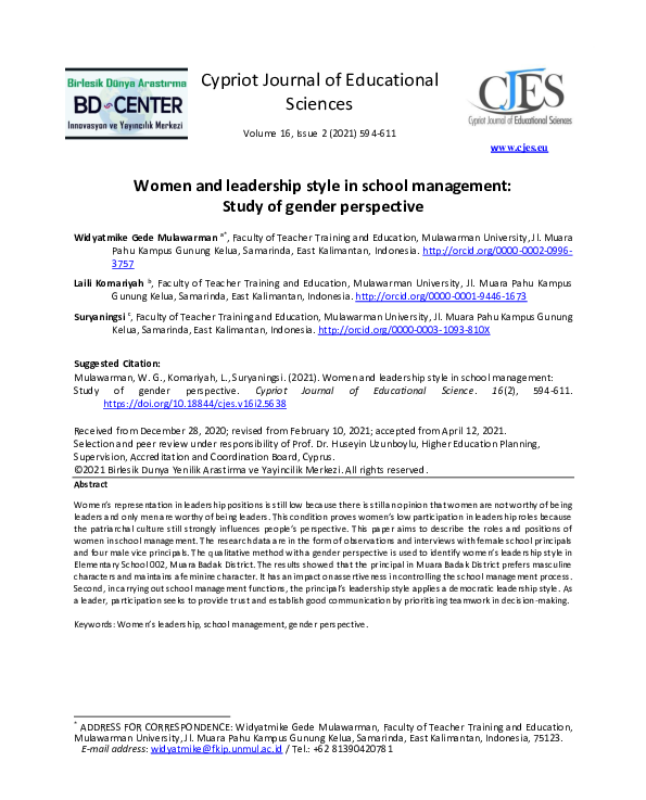 (PDF) Women and leadership style in school management: Study of gender ...