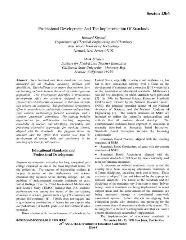 (PDF) Professional Development And The Implementation Of Standards