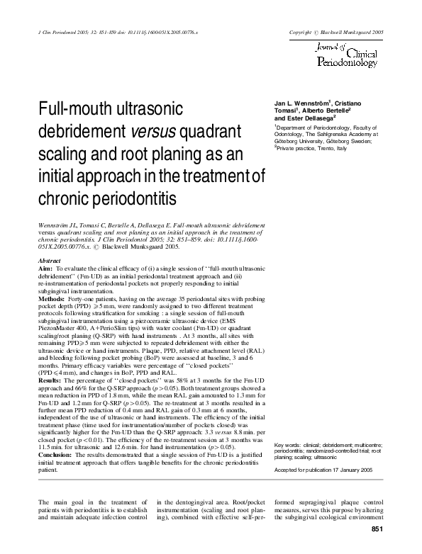 (PDF) Full‐mouth ultrasonic debridement versus quadrant scaling and