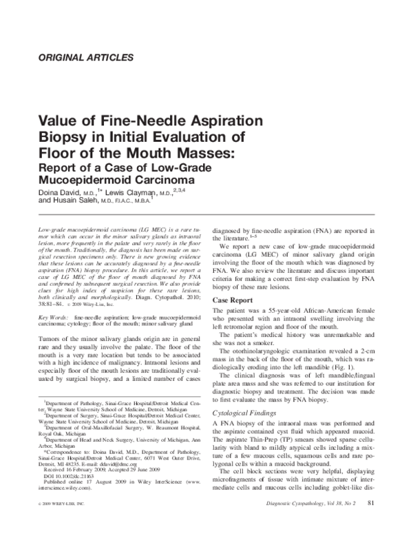(PDF) Value of fineneedle aspiration biopsy in initial evaluation of