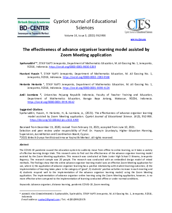 (PDF) The effectiveness of advance organiser learning model assisted by ...