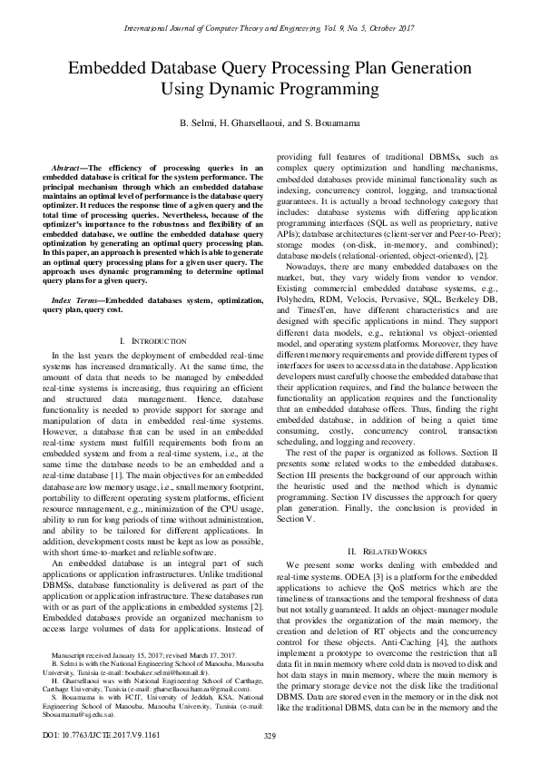 (PDF) Embedded Database Query Processing Plan Generation Using Dynamic ...