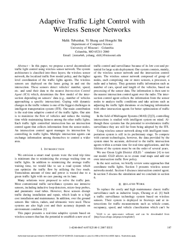 (PDF) Adaptive Traffic Light Control with Wireless Sensor Networks