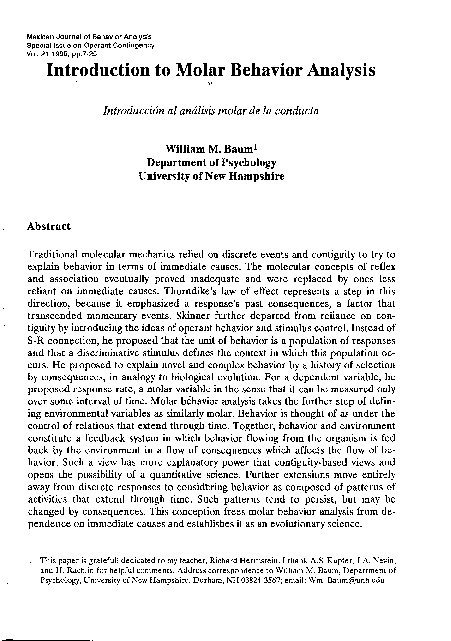 (PDF) Introduction to molar behavior analysis