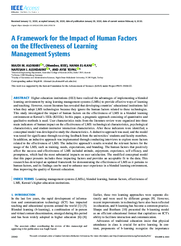 (PDF) A Framework for the Impact of Human Factors on the Effectiveness ...