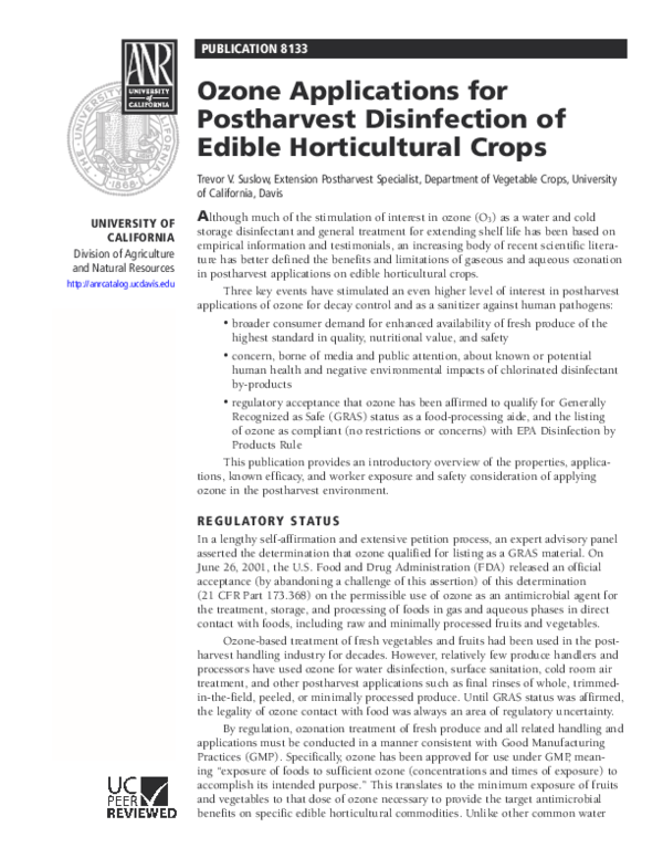 (PDF) Ozone Applications for Postharvest Disinfection of Edible ...