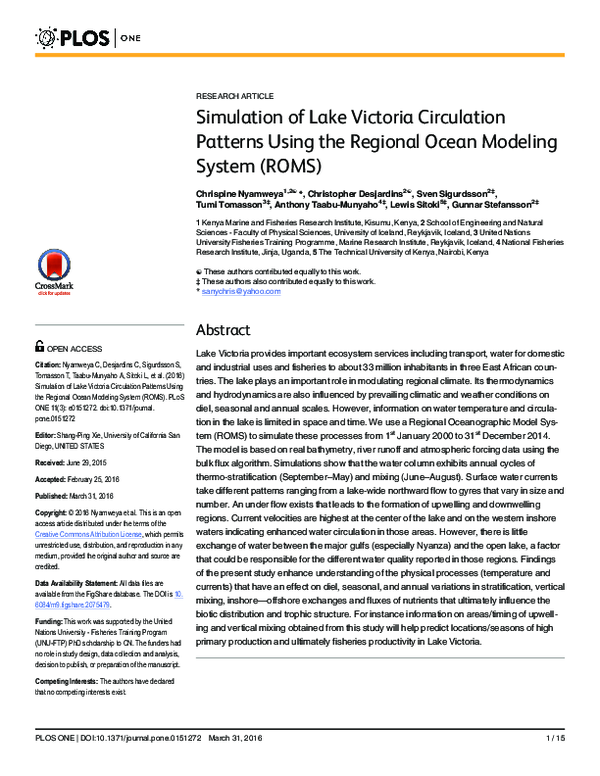 (PDF) Simulation of Lake Victoria Circulation Patterns Using the ...