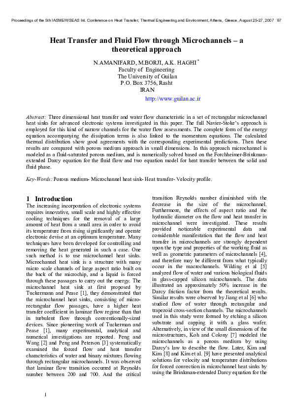 (PDF) Heat transfer and fluid flow through microchannels-A theoretical ...