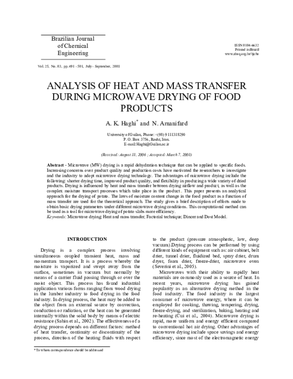 (PDF) Analysis of heat and mass transfer during microwave drying of ...