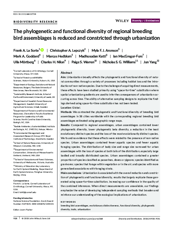 (PDF) The phylogenetic and functional diversity of regional breeding ...