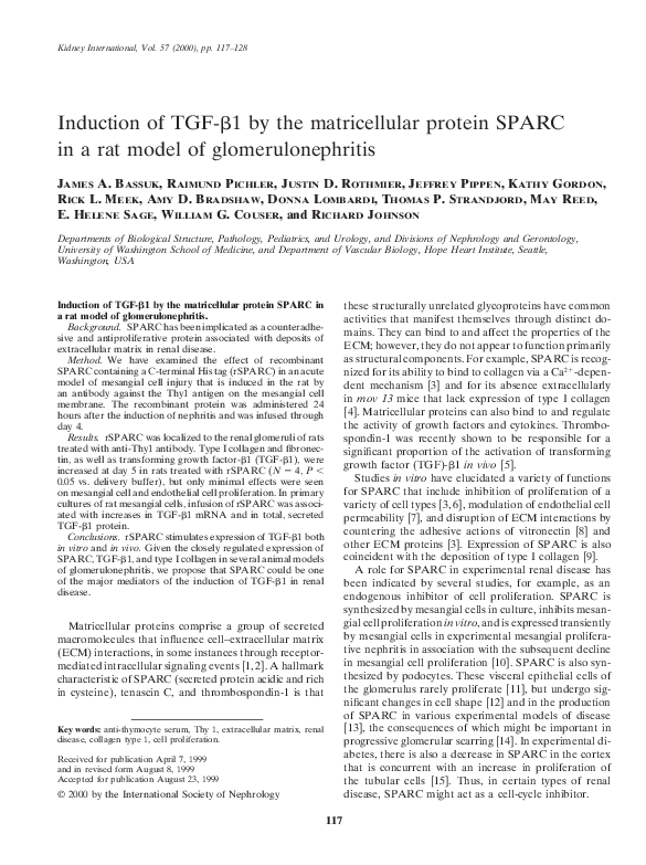 (PDF) Induction of TGF-β1 by the matricellular protein SPARC in a rat ...