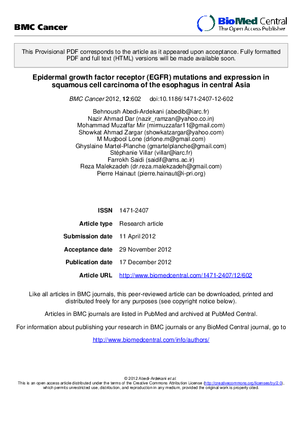 (PDF) Epidermal growth factor receptor (EGFR) mutations and expression ...