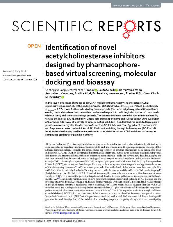 (PDF) Identification of novel acetylcholinesterase inhibitors designed ...
