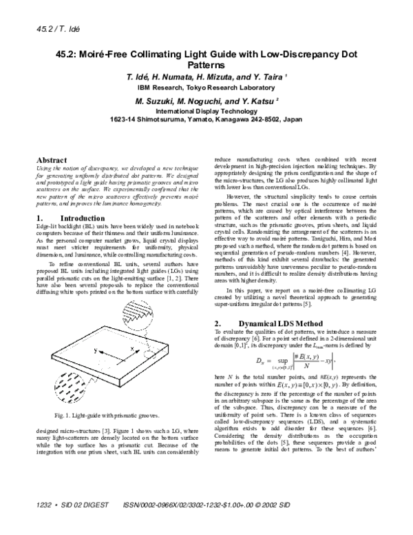 (PDF) 45.2: Moiré-Free Collimating Light Guide with Low-Discrepancy Dot ...