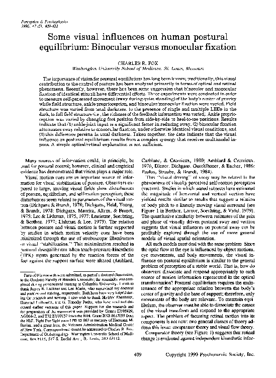 (PDF) Some visual influences on human postural equilibrium Binocular