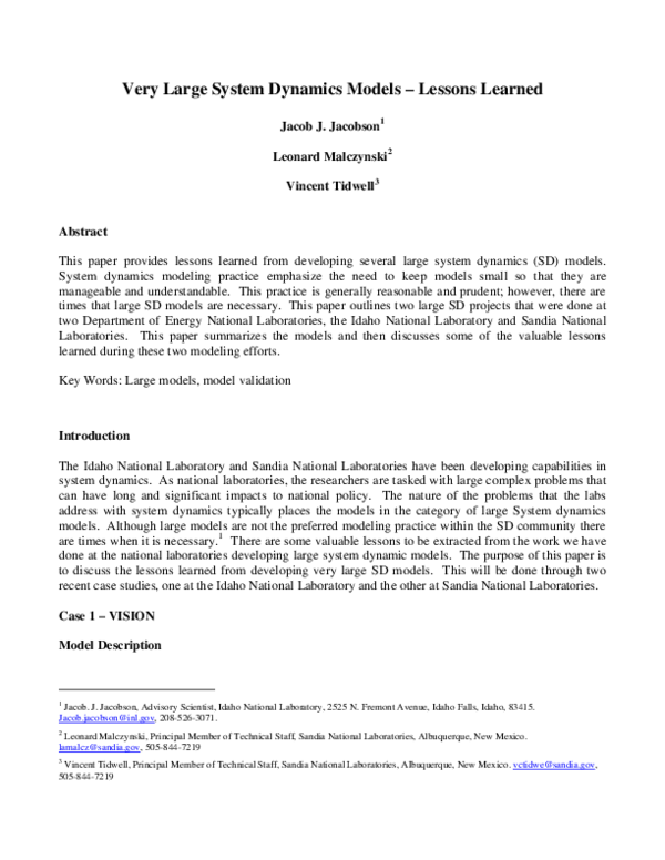(PDF) Very Large System Dynamics Models - Lessons Learned