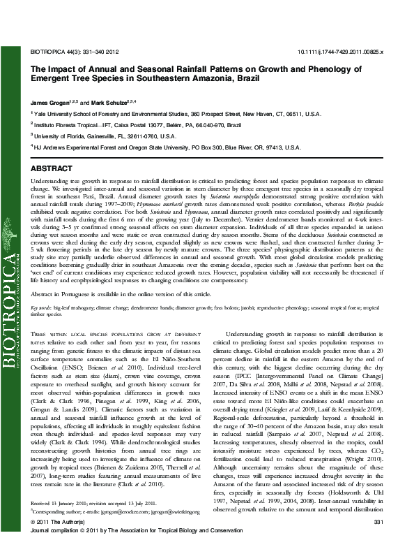 (PDF) The Impact of Annual and Seasonal Rainfall Patterns on Growth and ...