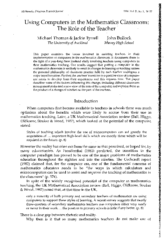 (PDF) Using computers in the mathematics classroom: The role of the teacher