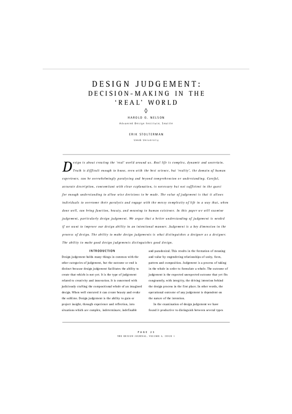 (PDF) Design Judgement: Decision-Making in the 'Real' World