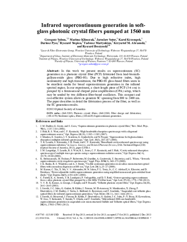 (PDF) Infrared supercontinuum generation in soft-glass photonic crystal ...
