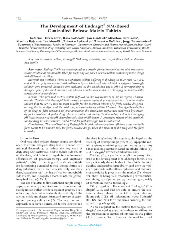 (PDF) The development of Eudragit® NM-based controlled-release matrix ...