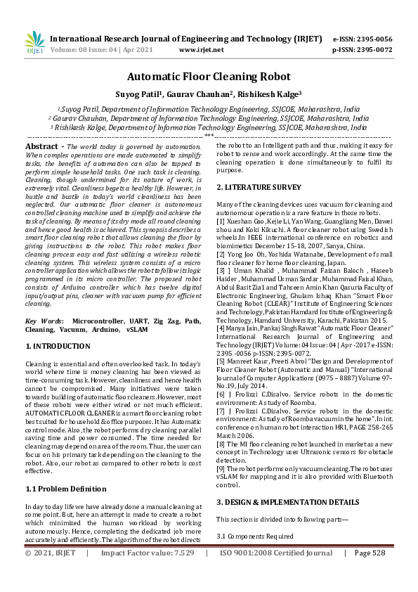 (PDF) IRJET Automatic Floor Cleaning Robot IRJET Journal Academia.edu