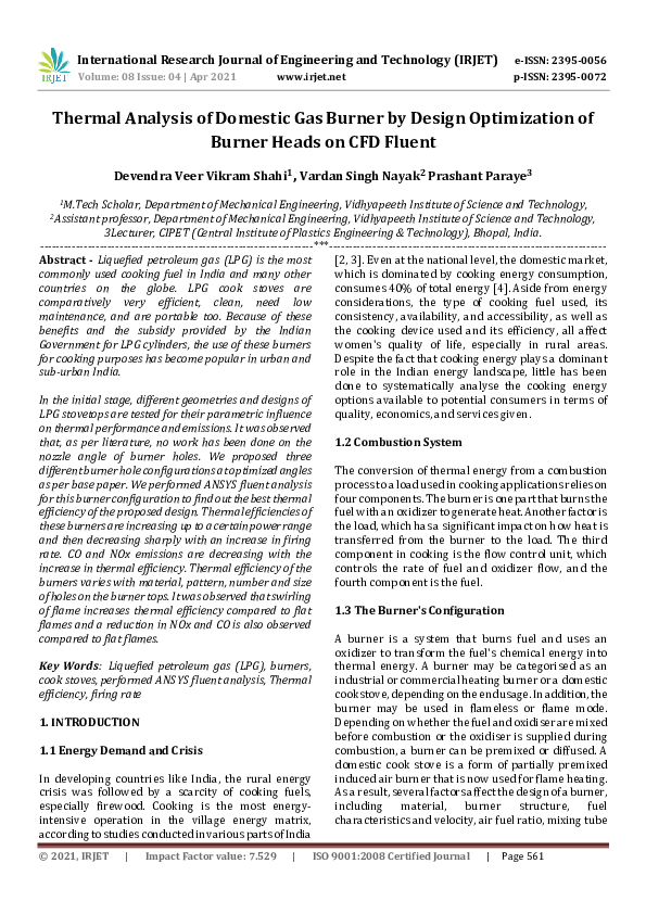 (PDF) IRJET Thermal Analysis of Domestic Gas Burner by Design