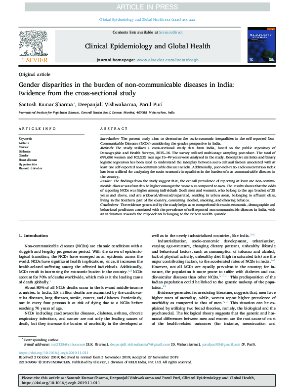(PDF) Gender disparities in the burden of non-communicable diseases in ...