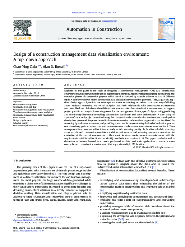 (PDF) Design of a construction management data visualization ...